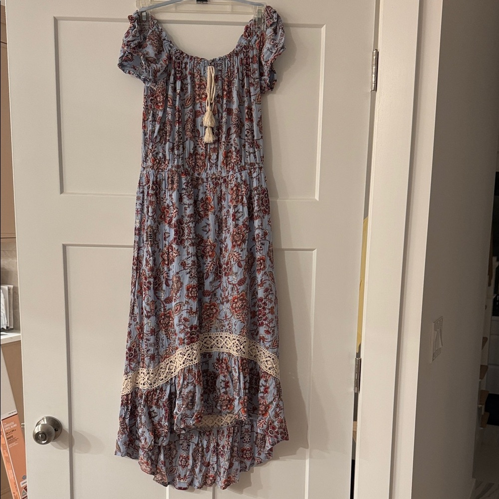 Boho Tassel Maxi Dress in Light Blue Floral - Picture 1 of 7